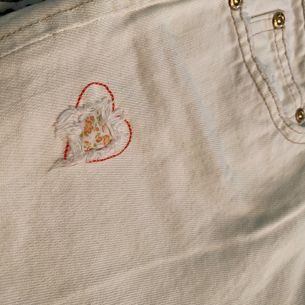 Off White distressed Heart Jean Shorts